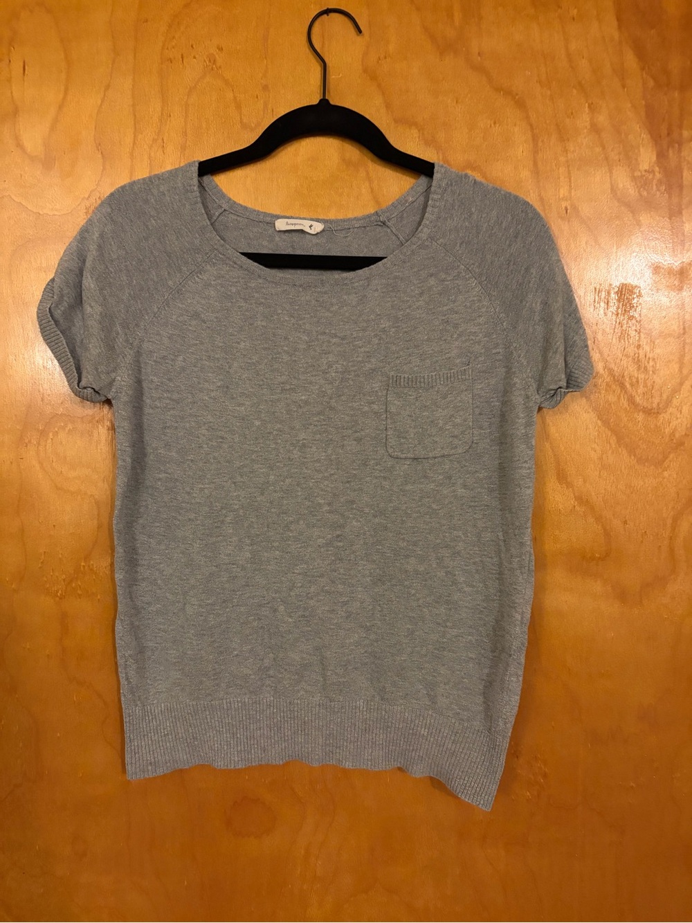 Light Heather Gray Short Sleeve Pocket Sweater